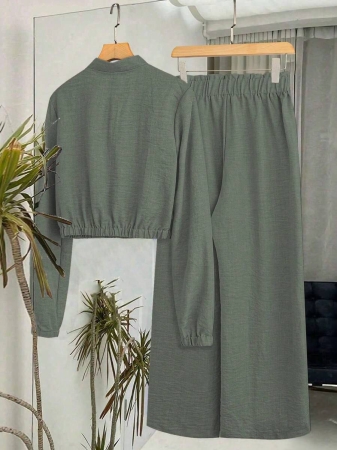 SHEIN LUNE Women's Solid Color Long Sleeve Zip-Up Jacket And Pants Casual Suit Fall Cloth For Women - Image 28