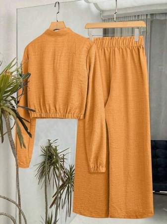 SHEIN LUNE Women's Solid Color Long Sleeve Zip-Up Jacket And Pants Casual Suit Fall Cloth For Women - Image 33