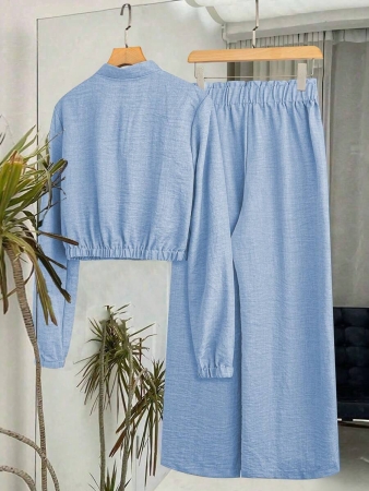 SHEIN LUNE Women's Solid Color Long Sleeve Zip-Up Jacket And Pants Casual Suit Fall Cloth For Women - Image 38