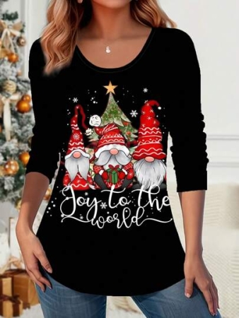 INAWLY Christmas Santa Claus Slogan Print Crew Neck Long Sleeve T-Shirt Graphic Tees Women Tops For Spring Outfit