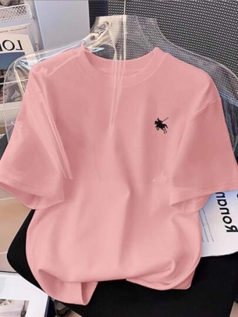 INAWLY Casual Slim Fit Equestrian Print Short Sleeve Knit T-Shirt For Women, Summer