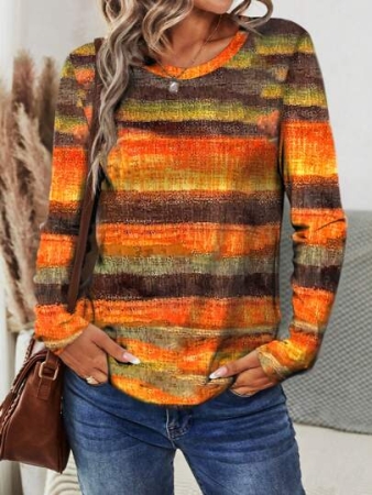 INAWLY Women Vintage Contrast Color Printed Long Sleeve T-Shirt, Autumn Graphic Tees Women Tops For Spring Outfit Fall Cloth For Women