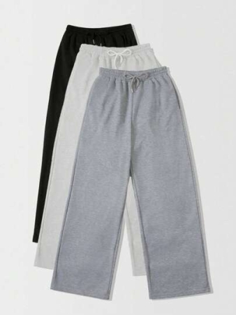 Lunelith SHEIN Lunessa 3pcs Simple & Versatile Black, White & Gray Sweatpants Set Graduation,Back To School Outfits,Graduation,Teacher Outfits For Women,Back To School Fall Cloth For Women