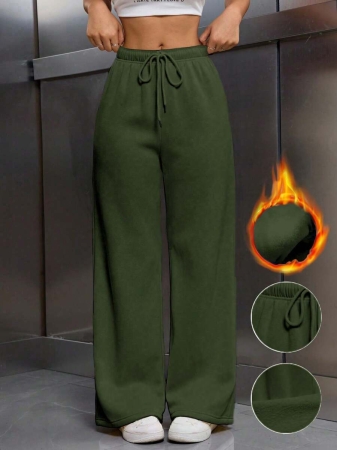 EMERY ROSE Women Ivory Color Thermal Lined Elastic Waist Drawstring Loose Pants Fall Cloth For Women - Image 9