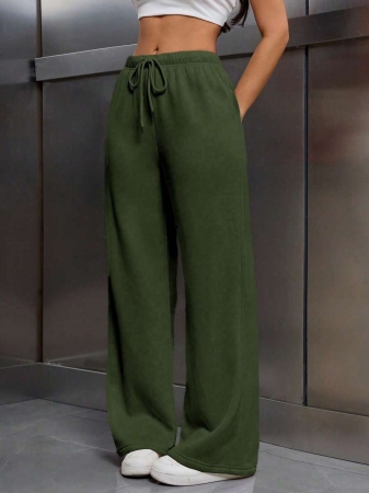 EMERY ROSE Women Ivory Color Thermal Lined Elastic Waist Drawstring Loose Pants Fall Cloth For Women - Image 12