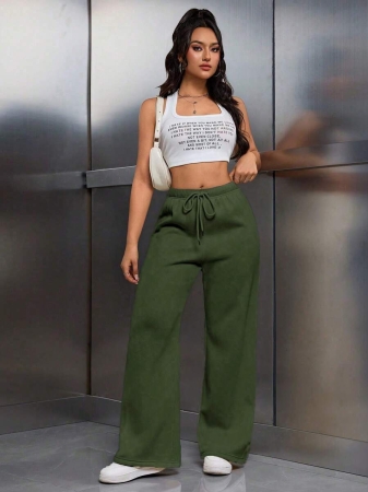 EMERY ROSE Women Ivory Color Thermal Lined Elastic Waist Drawstring Loose Pants Fall Cloth For Women - Image 13