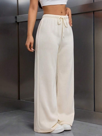 EMERY ROSE Women Ivory Color Thermal Lined Elastic Waist Drawstring Loose Pants Fall Cloth For Women - Image 20