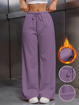 EMERY ROSE Women Ivory Color Thermal Lined Elastic Waist Drawstring Loose Pants Fall Cloth For Women - Image 30