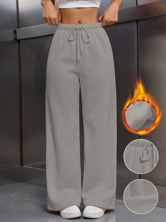 EMERY ROSE Women Ivory Color Thermal Lined Elastic Waist Drawstring Loose Pants Fall Cloth For Women - Image 35