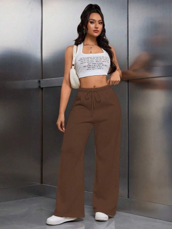 EMERY ROSE Women Ivory Color Thermal Lined Elastic Waist Drawstring Loose Pants Fall Cloth For Women - Image 52