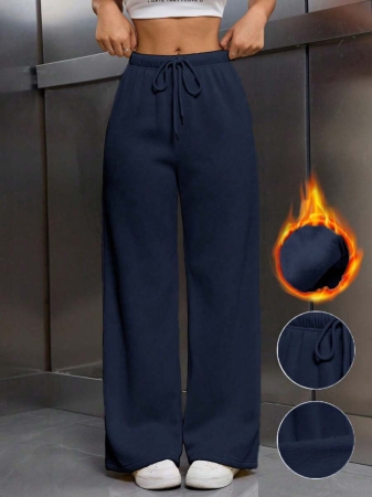 EMERY ROSE Women Ivory Color Thermal Lined Elastic Waist Drawstring Loose Pants Fall Cloth For Women - Image 56