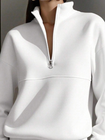 SHEIN EZwear Women Plain Color Zip Up Long Sleeve Sweatshirt, Simple Fashion,Graduation,Teacher,Back To School Pullover Fall - Image 9