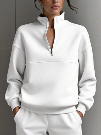 SHEIN EZwear Women Plain Color Zip Up Long Sleeve Sweatshirt, Simple Fashion,Graduation,Teacher,Back To School Pullover Fall - Image 10