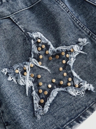 ROMWE Grunge Punk Women's Punk Emo Dark A-Line Cross Studded Denim Mini Skirt - Image 5