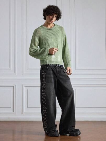 ROMWE MEN Prep Men's Casual Pentagram Pattern Drop Shoulder Long Sleeve Knitted Sweater