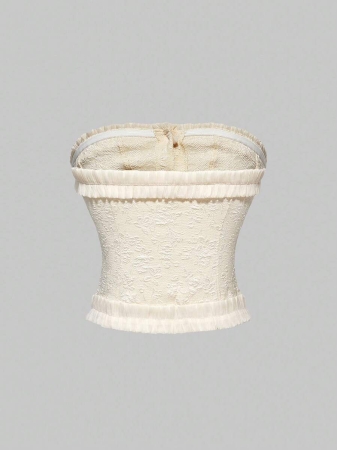 ROMWE Kawaii Plain Color Frill Trim Tube Top Bandeau Top - Image 4