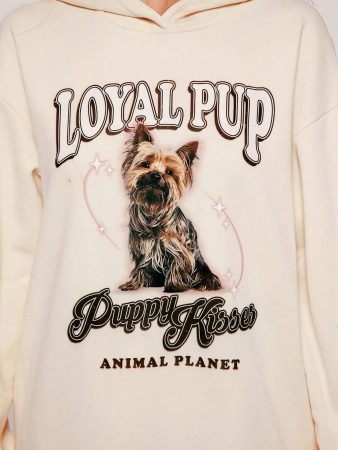 Animal Planet X SHEIN Women Casual Street Yorkie Dog & Letter Print Drop Shoulder Loose Hooded Mid-Length Sweatshirt Dress, Spring/Autumn - Image 8