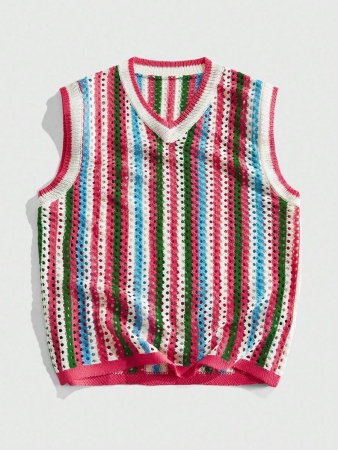 ROMWE MEN Street Life Men's Casual Vacation Street Fashion Striped Knit Loose Fit Tank Top - Image 2