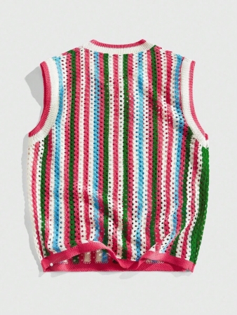 ROMWE MEN Street Life Men's Casual Vacation Street Fashion Striped Knit Loose Fit Tank Top - Image 3