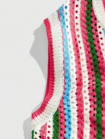 ROMWE MEN Street Life Men's Casual Vacation Street Fashion Striped Knit Loose Fit Tank Top - Image 5