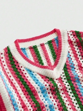 ROMWE MEN Street Life Men's Casual Vacation Street Fashion Striped Knit Loose Fit Tank Top - Image 6