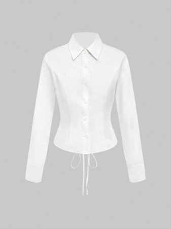 ROMWE Grunge Punk Y2K Backless Cross Strap Cinched Waist Shirt - Image 3