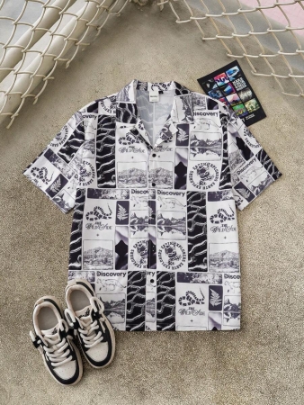 Discovery X SHEIN Men's All-Over Print Button Front Casual Short Sleeve Shirt - Image 2