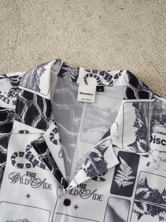 Discovery X SHEIN Men's All-Over Print Button Front Casual Short Sleeve Shirt - Image 4