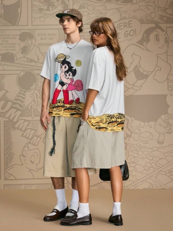 Astro Boy X SHEIN Men's 1pc Cartoon Figure Graphic Round Neck Drop Shoulder Oversize Short Sleeve T-Shirt - Image 3