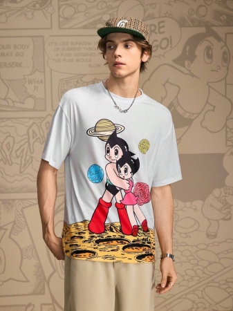 Astro Boy X SHEIN Men's 1pc Cartoon Figure Graphic Round Neck Drop Shoulder Oversize Short Sleeve T-Shirt - Image 5