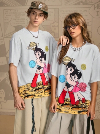 Astro Boy X SHEIN Men's 1pc Cartoon Figure Graphic Round Neck Drop Shoulder Oversize Short Sleeve T-Shirt - Image 6