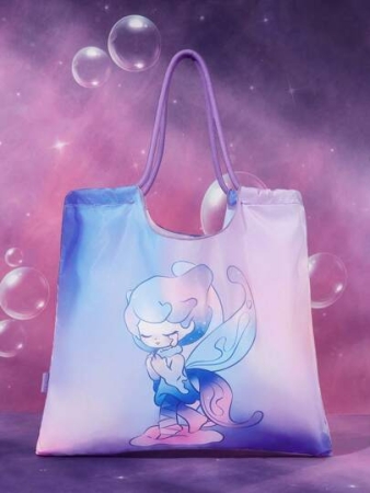 Pop Mart Azura X SHEIN 1pc Cartoon Character Patterned Drawstring Tote Bag Made Of Polyester Material, Large Capacity, Suitable For Commuting, Shopping, And Traveling, Suitable For Both Ladies And Gentlemen, The Bag Can Be Folded For Easy Storage And Convenient Carrying,Tears For Beach