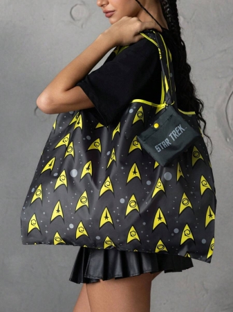 Pop Mart Azura X SHEIN 1pc Cartoon Character Patterned Drawstring Tote Bag Made Of Polyester Material, Large Capacity, Suitable For Commuting, Shopping, And Traveling, Suitable For Both Ladies And Gentlemen, The Bag Can Be Folded For Easy Storage And Convenient Carrying,Tears For Beach - Image 2