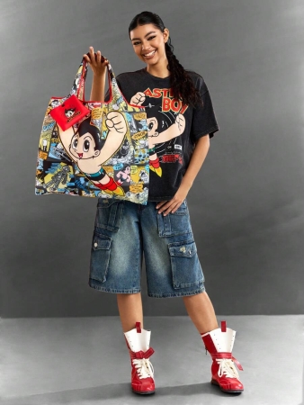Pop Mart Azura X SHEIN 1pc Cartoon Character Patterned Drawstring Tote Bag Made Of Polyester Material, Large Capacity, Suitable For Commuting, Shopping, And Traveling, Suitable For Both Ladies And Gentlemen, The Bag Can Be Folded For Easy Storage And Convenient Carrying,Tears For Beach - Image 33