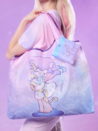 Pop Mart Azura X SHEIN 1pc Cartoon Character Patterned Drawstring Tote Bag Made Of Polyester Material, Large Capacity, Suitable For Commuting, Shopping, And Traveling, Suitable For Both Ladies And Gentlemen, The Bag Can Be Folded For Easy Storage And Convenient Carrying,Tears For Beach - Image 47