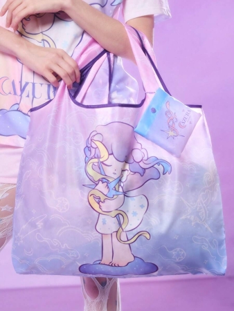 Pop Mart Azura X SHEIN 1pc Cartoon Character Patterned Drawstring Tote Bag Made Of Polyester Material, Large Capacity, Suitable For Commuting, Shopping, And Traveling, Suitable For Both Ladies And Gentlemen, The Bag Can Be Folded For Easy Storage And Convenient Carrying,Tears For Beach - Image 49