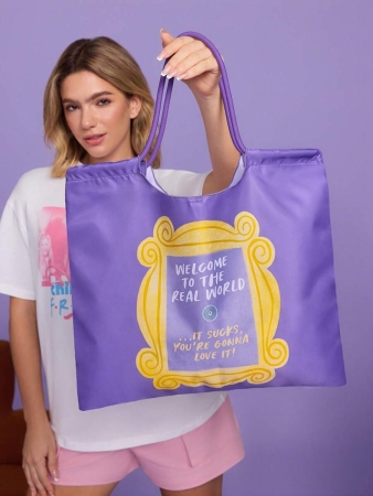 Pop Mart Azura X SHEIN 1pc Cartoon Character Patterned Drawstring Tote Bag Made Of Polyester Material, Large Capacity, Suitable For Commuting, Shopping, And Traveling, Suitable For Both Ladies And Gentlemen, The Bag Can Be Folded For Easy Storage And Convenient Carrying,Tears For Beach - Image 59