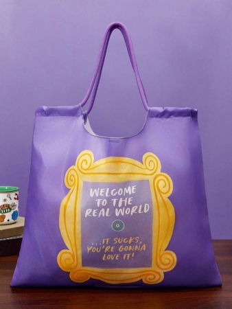 Pop Mart Azura X SHEIN 1pc Cartoon Character Patterned Drawstring Tote Bag Made Of Polyester Material, Large Capacity, Suitable For Commuting, Shopping, And Traveling, Suitable For Both Ladies And Gentlemen, The Bag Can Be Folded For Easy Storage And Convenient Carrying,Tears For Beach - Image 60