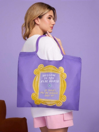 Pop Mart Azura X SHEIN 1pc Cartoon Character Patterned Drawstring Tote Bag Made Of Polyester Material, Large Capacity, Suitable For Commuting, Shopping, And Traveling, Suitable For Both Ladies And Gentlemen, The Bag Can Be Folded For Easy Storage And Convenient Carrying,Tears For Beach - Image 61