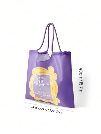 Pop Mart Azura X SHEIN 1pc Cartoon Character Patterned Drawstring Tote Bag Made Of Polyester Material, Large Capacity, Suitable For Commuting, Shopping, And Traveling, Suitable For Both Ladies And Gentlemen, The Bag Can Be Folded For Easy Storage And Convenient Carrying,Tears For Beach - Image 67