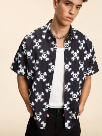 Paul Frank X SHEIN Men's Skurvy Print Button Front Casual Short Sleeve Shirt, Suitable For Summer - Image 2
