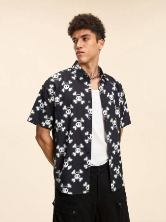 Paul Frank X SHEIN Men's Skurvy Print Button Front Casual Short Sleeve Shirt, Suitable For Summer - Image 6
