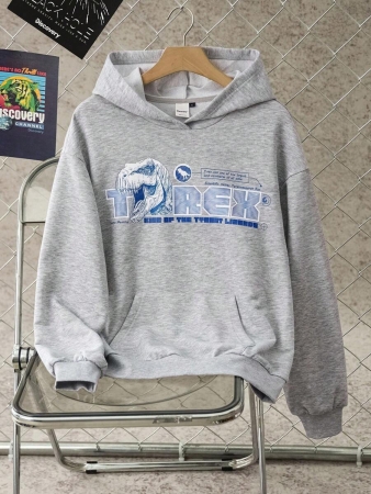 Discovery X SHEIN Women's Letter & Dinosaur Pattern Hooded Long Sleeve Sweatshirt - Image 2