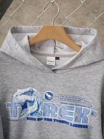 Discovery X SHEIN Women's Letter & Dinosaur Pattern Hooded Long Sleeve Sweatshirt - Image 4