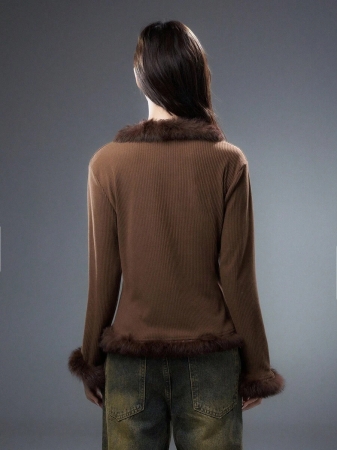 Bloopia Bloopia Maillard Distressed Chic Women Frayed Trim Fitted Long Sleeve Cardigan Sweater, Autumn/Winter, Halloween - Image 3