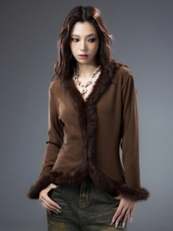 Bloopia Bloopia Maillard Distressed Chic Women Frayed Trim Fitted Long Sleeve Cardigan Sweater, Autumn/Winter, Halloween - Image 4