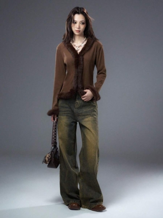 Bloopia Bloopia Maillard Distressed Chic Women Frayed Trim Fitted Long Sleeve Cardigan Sweater, Autumn/Winter, Halloween - Image 6