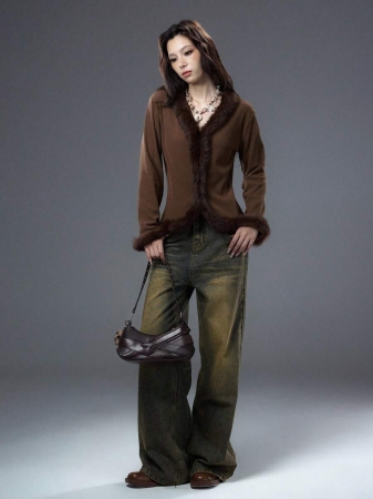 Bloopia Bloopia Maillard Distressed Chic Women Frayed Trim Fitted Long Sleeve Cardigan Sweater, Autumn/Winter, Halloween - Image 7