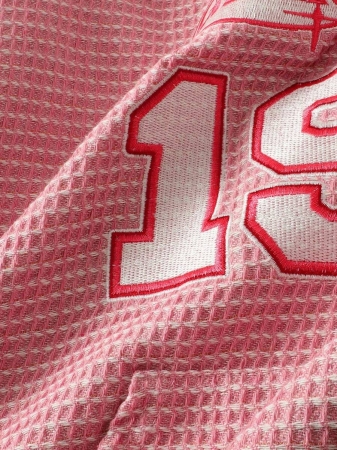 ROMWE MEN Street Life Men's Casual Fashionable Prep Street Hoodie With Number & Letter Embroidery, Waffle Fabric Pocket - Image 3