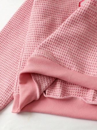 ROMWE MEN Street Life Men's Casual Fashionable Prep Street Hoodie With Number & Letter Embroidery, Waffle Fabric Pocket - Image 6